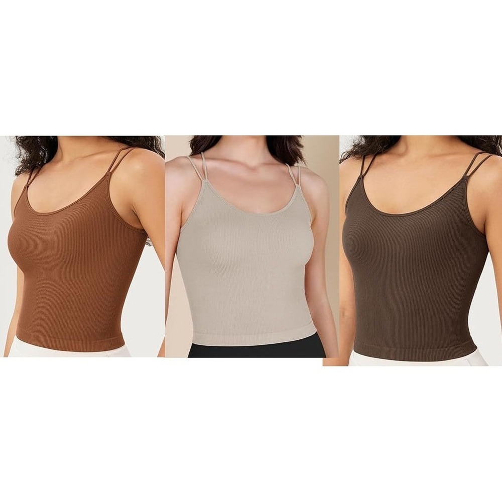 Ododos Women's 3 Pack Crop Seamless Double Straps Tank Top Camisoles - M/L